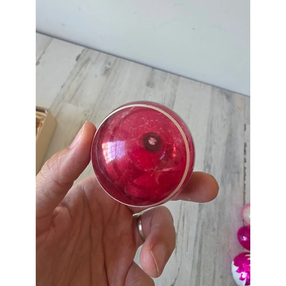 Vintage made in US of A unsilvered striped red glass ornament Xmas tree